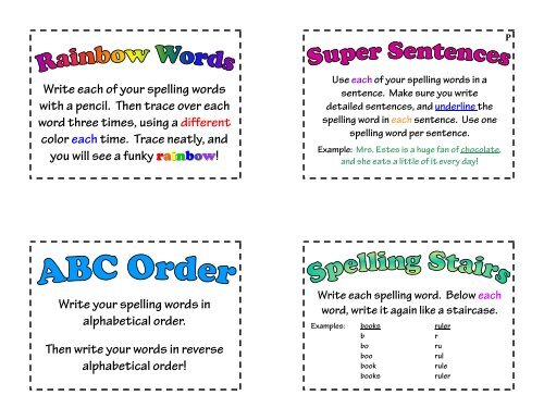 Spelling Ideas - MNWElementary-Daily5