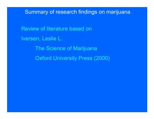 Summary of research findings on marijuana Review of literature ...