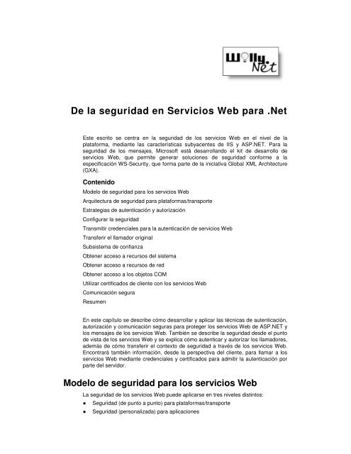 De la seguridad en Servicios Web para .Net - Willy .Net