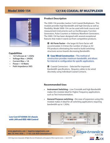 ASCOR Datasheet - 3000-154, 12(1x4), Coax, 1.3GHz - Giga-tronics