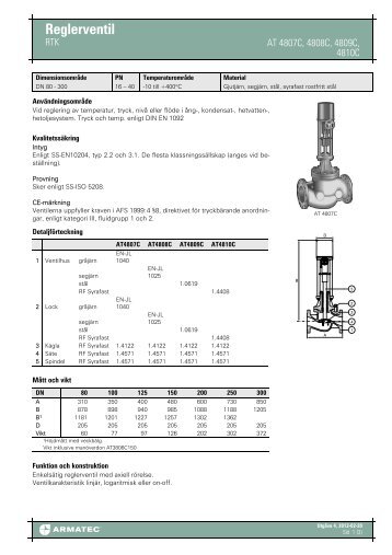 ProduktbladfÃ¶r Reglerventil - RTK - Armatec