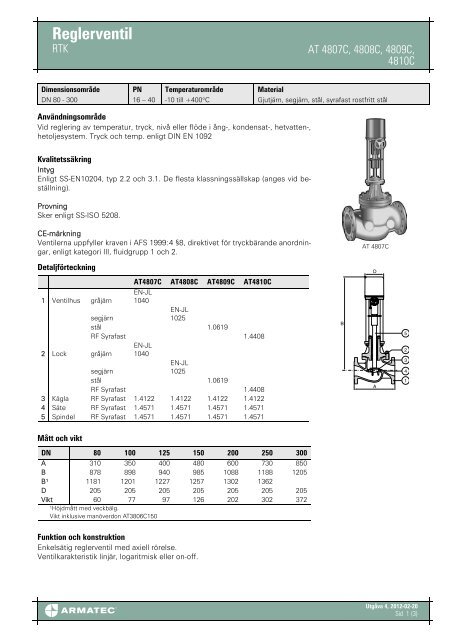 ProduktbladfÃ¶r Reglerventil - RTK - Armatec