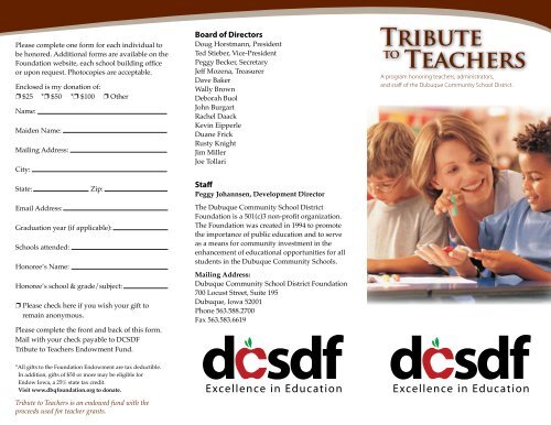 Download the Tribute to Teachers brochure - Community ...