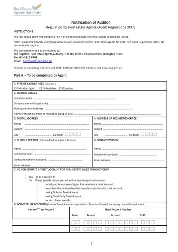 Notification of Auditor Form - Real Estate Agents Authority