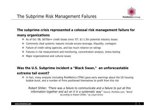 Subprime risk management lessons