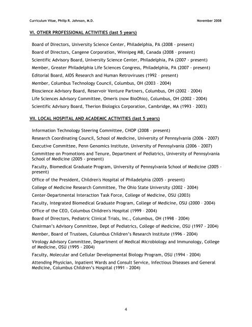 curriculum vitae - The Children's Hospital of Philadelphia - Research ...