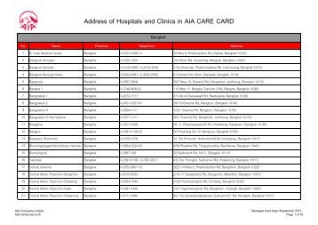 Address of Hospitals and Clinics in AIA CARE CARD - AIA.com