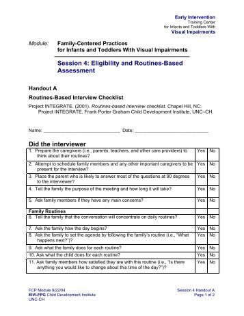 Routines-Based Interview Checklist - Mount Sinai Hospital