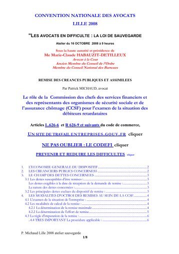 CONVENTION NATIONALE DES AVOCATS LILLE 2008 Le rÃ´le de ...