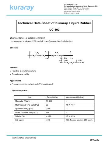 Technical Data Sheet of Kuraray Liquid Rubber UC-102