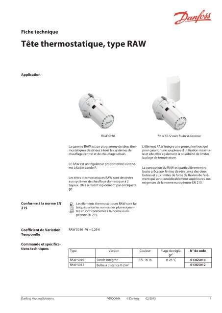 Tête thermostatique, type RAW - Danfoss Chauffage