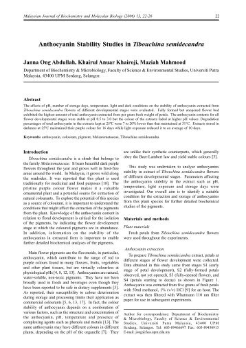 Anthocyanin Stability Studies in Tibouchina semidecandra - EJUM