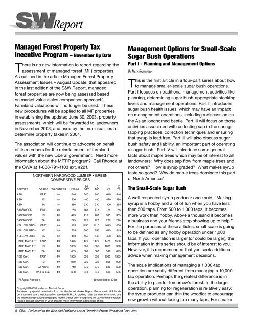 Sugar Bush Management â Planning and Management Options