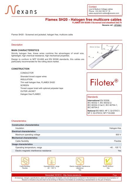 Flamex SH20 - Halogen free multicore cables - Nexans