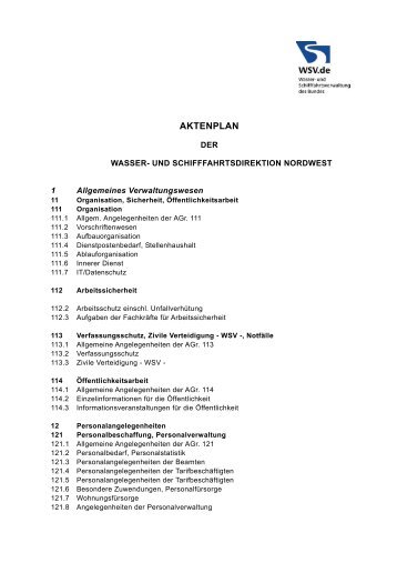 Aktenplan als PDF-Datei - Wasser- und Schifffahrtsdirektion Nordwest