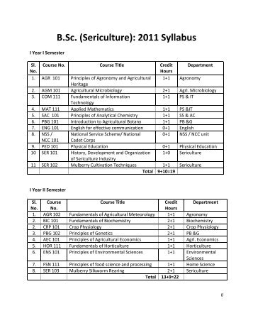 B.Sc. (Sericulture): 2011 Syllabus