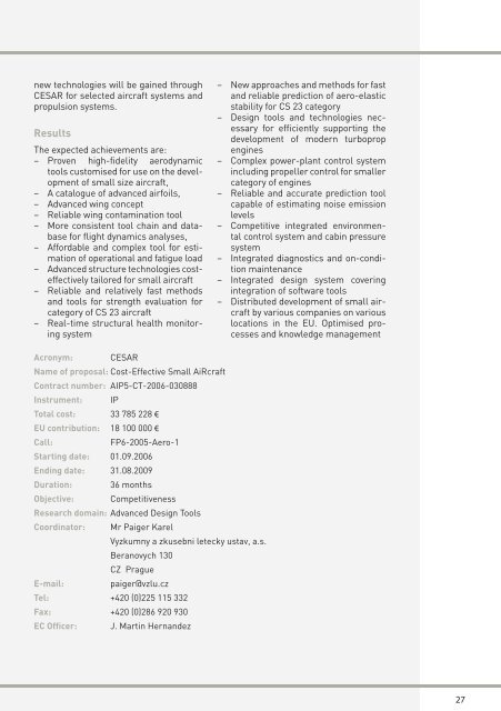 Aeronautics Research 2002 - 2006 projects