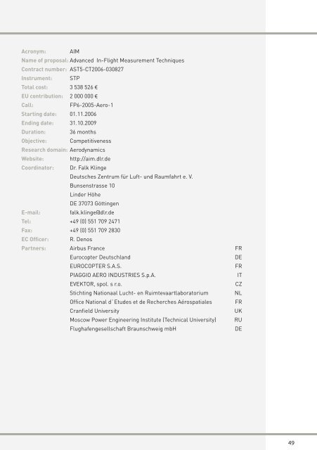 Aeronautics Research 2002 - 2006 projects