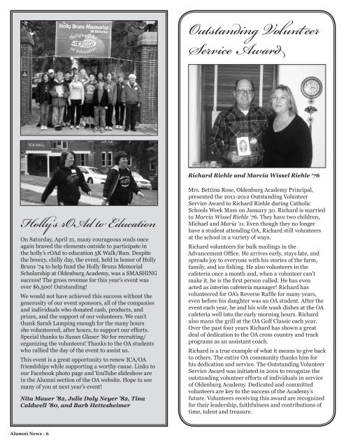 Summer 2012 Alumni Newsletter - Oldenburg Academy