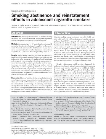 Smoking abstinence and reinstatement effects in adolescent ...