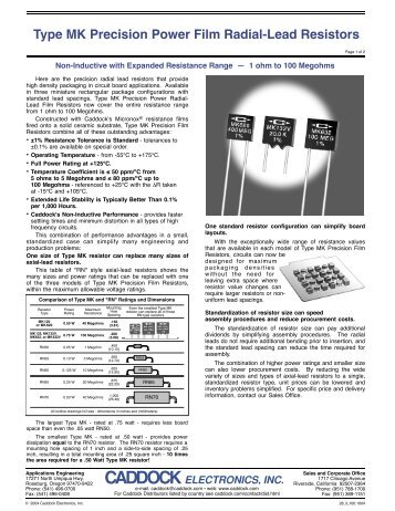 Type MK Precision Power Film Radial-Lead Resistors - AMS ...