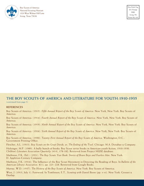 The Boy ScouTS of AmericA And LiTerATure for youTh: 1910-1935