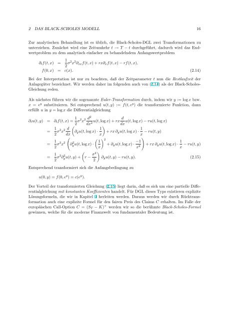 Partielle Differentialgleichungen in der Finanzmathematik Vorlesung ...