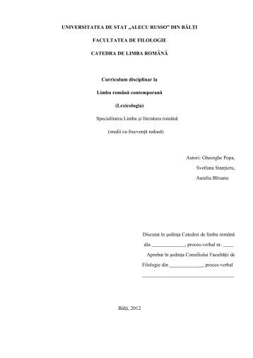 UNIVERSITATEA DE STAT âALECU RUSSOâ DIN BÄLÅ¢I