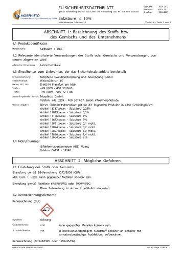 Sicherheitsdatenblatt SalzsÃ¤ure