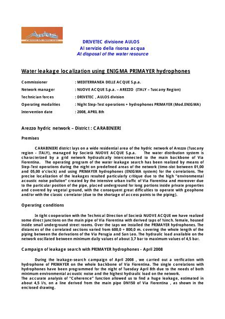 Water leakage localization using ENIGMA PRIMAYER hydrophones