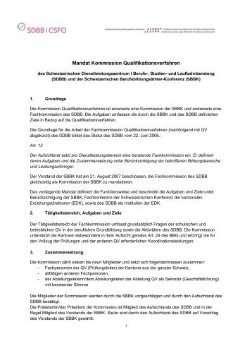 Mandat Kommission Qualifikationsverfahren - SBBK