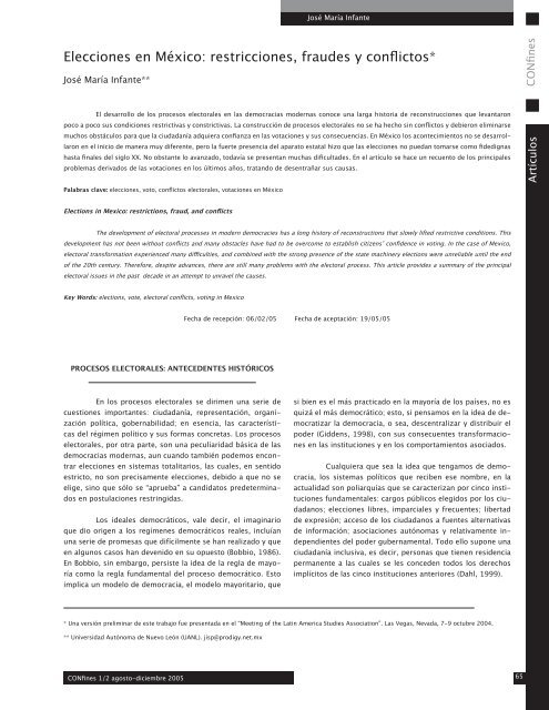 Elecciones en México: restricciones, fraudes y conflictos* - Revista ...