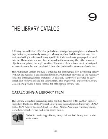 THE LIBRARY CATALOG - PastPerfect Museum Software