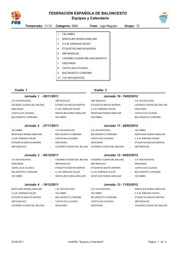 Calendario Liga EBA 2011 - 2012 - Federación Andaluza de ...