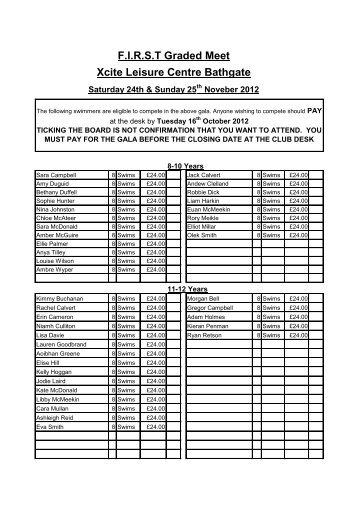 F.I.R.S.T Graded Meet Xcite Leisure Centre Bathgate