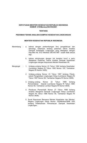 Pedoman Teknis Analisis Dampak Kesehatan Lingkungan