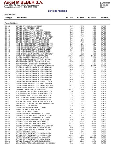 lista general fecin - Angel M Beber SA