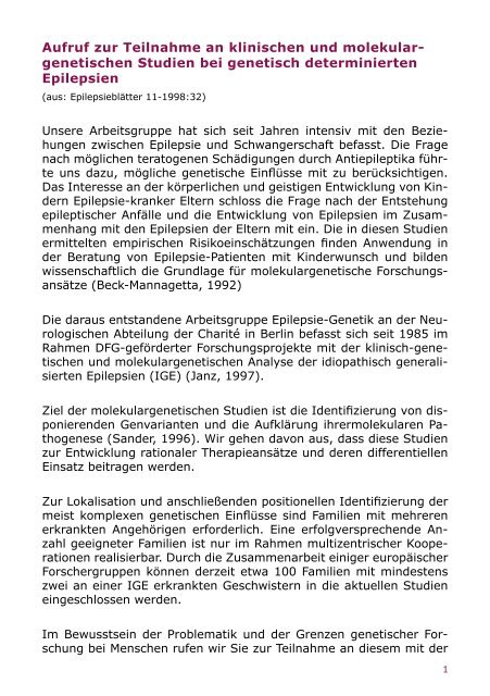 Teilnahme an klinischen und molekulargenetischen Studien ... - eurap