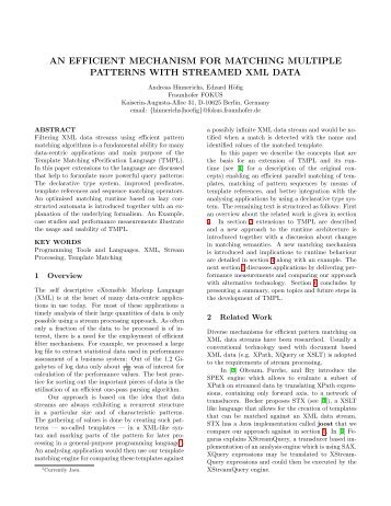 An efficient mechanism for Matching multiple patterns on XML Streams