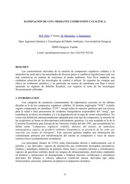 ELIMINACIÓN DE COVs MEDIANTE COMBUSTIÓN CATALÍTICA