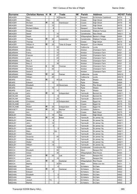 1841census namesort - Isle of Wight Council