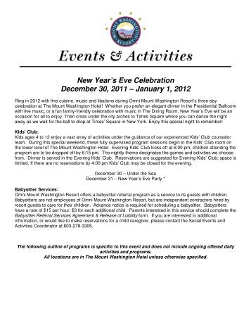 New Year's Eve Celebration December 30, 2011 ... - Bretton Woods