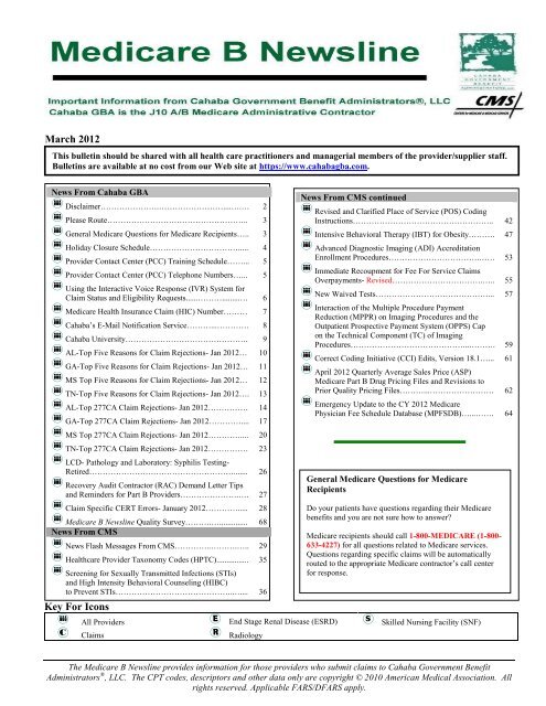 Medicare Part B Newsline March 2012 - Cahaba GBA
