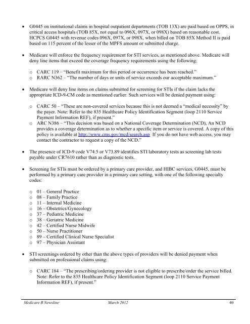 Medicare Part B Newsline March 2012 - Cahaba GBA