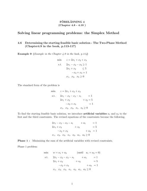 Solving linear programming problems: the Simplex Method