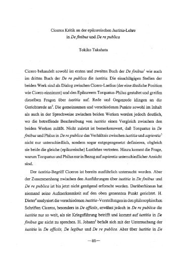 Ciceros Kritik an der epikureischen Iustitia-Lehre in Definibus und ...