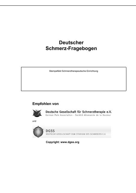 Deutscher Schmerz-Fragebogen - Schmerzzentrum Ludwigshafen