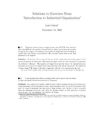 Industrial Organization Model Industrial Organization Model