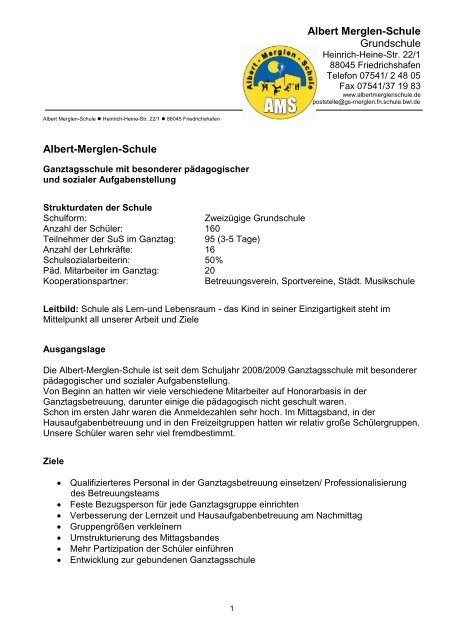 Schulprofil Lang Albert Merglen Schule Friedrichshafen Pdf