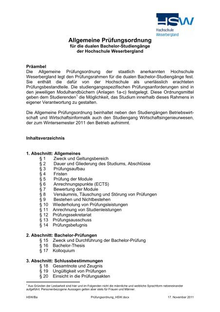 Bachelor of Engineering (B.Eng.) - Hochschule Weserbergland